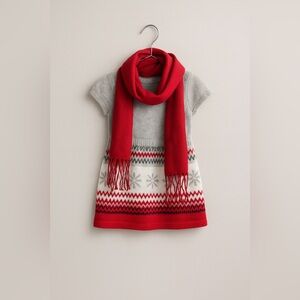 Gymboree Fair Isle Sweater Dress 12–18M Gray Red Holiday‎ Winter Knit